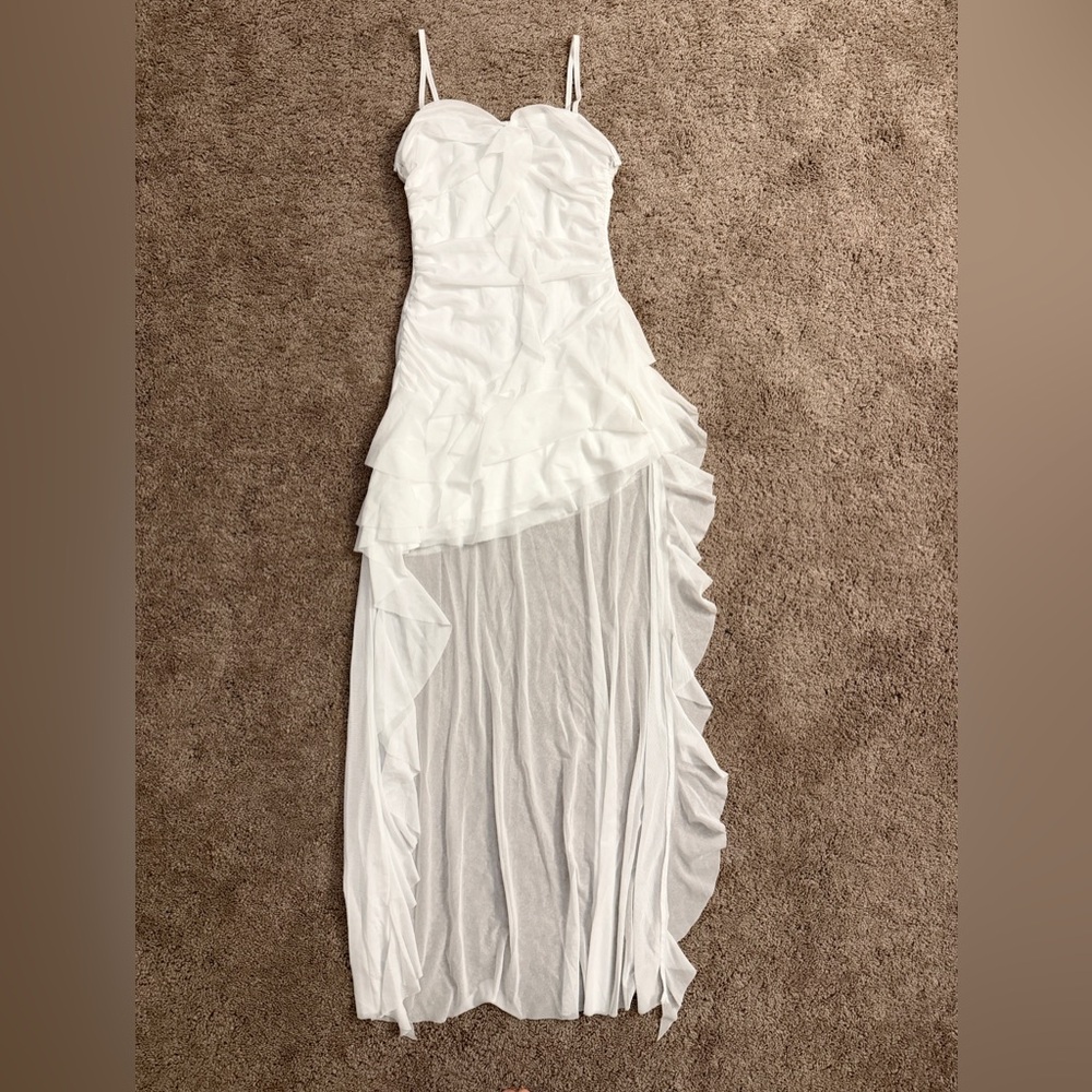Maxi Dress Women size Small White High Low Ruffle Soft Draping Bohemian Dress